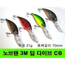 노브랜 3M 딥 다이브 크랑크베이트 크랭크베이트 (무게) 21g (몸체길이) 70mm, 1번