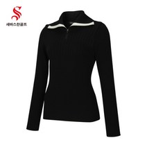 [세바스찬] 골프 22FW 여성 언발란스 카라 긴팔 풀오버 니트 2365, 모델:블랙 2365 / 사이즈:100