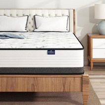SEMIELO 퀸 사이즈 매트리스 25.4cm(10인치) 메모리 폼 하이브리드 쿨 슬립/중간 경도/CertiPUR-US 인증 개별 포장된 코일이 있는 박스 안의 압력 완화 침대, White