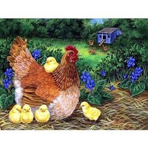 아트미니 보석십자수 엄마 닭 모성애 병아리 귀여운 휴식 대형, 80x60cm