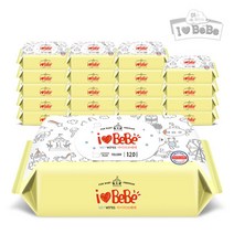 아이러브베베 플러스옐로우 120매 20팩 리필형 아기물티슈, 20개