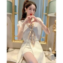 외국 스타일 연령 감소 투피스 여성 여름 2022 새로운 패션 작은 하이 엔드 기질 튀김 스트리트 스커트 세트, 흰색 