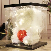 결혼기념일 1주년 선물 곰돌이꽃 장미 곰돌이 a04, 단일사이즈, 40cm 화이트 러브 베일 클래식 기프트 박스