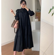 런메시 Runmecy 여성 봄 프렌치 싱글 박시 셔링 퍼프 원피스 셔츠 스커트