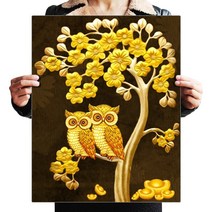 파센 DIY 보석 십자수 캔버스형 50 x 40 cm, 1세트, KK-010 나무 위에 부엉이가 있어요