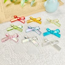 아크릴 진주 투명 끈리본 비즈 공예 재료(3개), 끈리본_하늘색[3개]