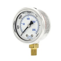 액체 충전 하단 마운트 압력 게이지 5.1cm(2인치) 다이얼 03000 PSI 0.3cm(1/8인치) 수 NPT 연결 스테인리스 스틸 케이스 및 베젤 (1) 5888098, 1