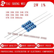 자동차용품 수입차부품 20pcs 2W 금속 필름 저항 1 18K ohm 20K 22K 24Kohm 27K 30Kohm 33K 36Kohm 39K 43Kohm 47Kohm 51Koh, 2W 39K ohm