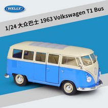 웰리 1:24 폭스바겐 마이크로 버스 승합차 합금 자동차 다이캐스트, 1963 폭스바겐 T1 버스 블루 화이트