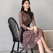 시크라인 플로랄 리본 자수 플레어 원피스