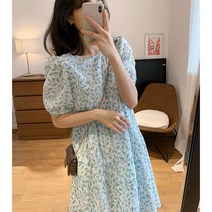 플라워 원피스 여름 루즈 프렌치 퍼프 선녀 얇은 스커트