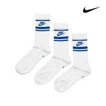 나이키에센셜 에브리데이 쿠션크루 장목양말 화이트/블루로고 1팩 3세트