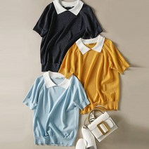 다이뻐 DAIBBU 리틀깽스 프렌치시크 쉬운코디 배색 플라워자수 여름 데일리 얇은 에어컨 시원한 쿨 반팔니트 반팔티