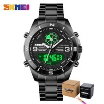 SKMEI 일본 스타일 석영 운동 2 시간 남성 시계 크로노 LED 경량 디지털 손넥 스테인리스 스틸 방수 reloj 1839