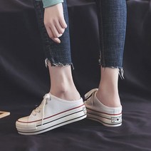 와이제이 여성 캔버스뮬 5cm 키높이운동화 스니커즈 캔버스화 슬립온 YJ0082