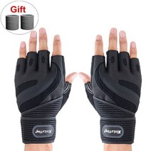 반 손가락 적합 장갑 보디 빌딩 역도 통기성 체육관 장갑 교차점 아령 연습 훈련 스포츠 장갑, 검은색, m(18-20cm)