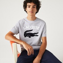 라코스테 레귤러핏 XL 악어 프린트 그레이 티셔츠 반팔 상의 Regular Fit XL Crocodile Print T-Shirt