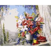 손으로 그린 diy 유화 장식 그림 아크릴 디지털 유화 DIY 유화 세트, YC2149 릴리, 40*50cm 스트레치 내부 프레임 컬러 박스 포장