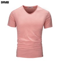 DFMEI.티셔츠 브이넥 순면 순색 워싱 반팔티 여름