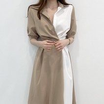 FANSYLI 여자 셔츠 반팔 원피스 칼라 버튼 조거 롱 원피스 2A12