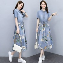 여성용 데님 캐주얼 셔츠 청원피스 반팔-DG2