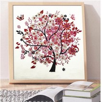 보석십자수 대형캠버스 5d diy 다이아몬드 그림 사계절 나무 모양의 크리스탈 라인 석, 빨간색, 3030cm