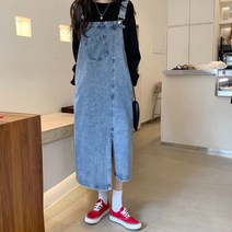 멜빵 청치마 코디 빅사이즈 롱 스커트 데님 봄 가을 a라인 점프슈트 꾸안꾸룩