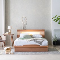 동서가구 세린 편백선반 LED 평상형 퀸 수납침대 (9존독립매트리스), 오크