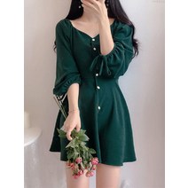 해외직구 퍼프 원피스 허리 리본 루즈핏 봄 가을 복고풍 키작녀 연예인 사복 패션 포멀