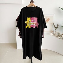 메이룸 레인보우원피스옥 레인보우 곰돌이 옆트임 루즈핏 원피스