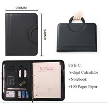 큰파일 계약 그림 칼라 a4 휴대용 폴더 계산기 바인더 주최자 office document pad 서류 가방 pu leather padfolio bag 맞춤형, 블랙-C