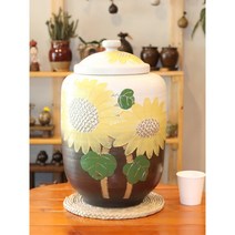 소금항아리 쌀독 쌀항아리 10kg 20kg 해바라기 투톤 바탕 현관 인테리어, 10KG 투톤해바라기 쌀독 + 짚받침