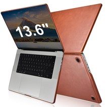 ICARERFAMILY MacBook Air 13.6 인치 케이스 가죽 2022년 발매 M2 A2681 대응 맥북 에어 13.6 인치 가죽 커버 전면 보호 방열 설계 내충격 지문 방지 고급 비즈니스 보호 가죽 케이스(브라운)