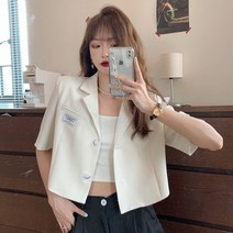 오피스룩 지금입기좋은 오버사이즈 직장인 시크한 싱글 결혼식 여자반팔자켓 기본 힙한 커리어우먼