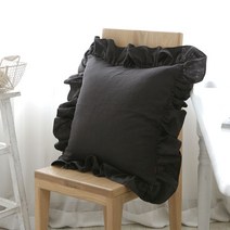 데코토닉 퓨어린넨 쿠션커버 프릴 솜포함, 차콜