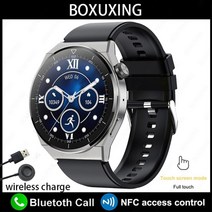 스마트워치 Kospet 화웨이 xiaomi nfc 남자 gt3 pro amoled 390390 hd 스크린 심박수 블루투스 통화 ip68 방수 smartwatch 2023, 실버 블랙