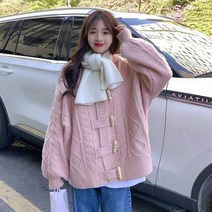 고비캐시미어 그로브 다이애그널 니트 후드스웨터 가디건
