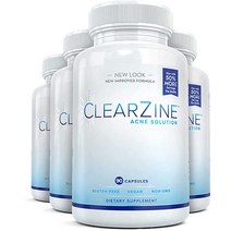 ClearZine 청소년 및 성인용 여드름 알약(4병) | 투명 피부 보충제 호르몬 및 낭성 여드름을 위한 비타민 | 여드름 지성 피부 및 아연 함유 판토텐산 90캡슐