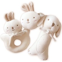 JOHN N TREE Organic Baby First Friends 봉제 동물 (푹신한 amp 아기 토끼 딸랑이 세트) 아기용 부착, 한개옵션0