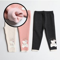 국내생산 기모 곰돌이 밑위긴 기모레깅스 아동 유아 여아 주니어 공주 겨울