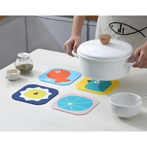 PVC 카툰 캐릭터 다용도 테이블 냄비 받침대 & 컵 코스터(대/소), 물고기-오렌지(DT29)