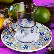 터키 차이잔 짜이잔 홍차잔 다기 엔틱 2인조 수입 터키 찻잔 세트, 2인용, 라지 올리브(YH-08)