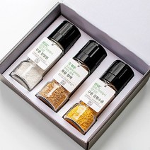 정민이네샵 850도 가마에서 구운 최상급 구운천일염 120ml 원형글라인더 3조세트(고급선물박스 무료) 돌답례품 돌잔치답례품 소규모고급답례품 행사단체선물 환갑고희선물, 1세트, 통후추+핑크소금+발효흑마늘소금 원형글라인더 3조