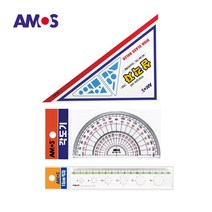 AMOS 각도기+삼각자+15cm 직자 세트, 1세트