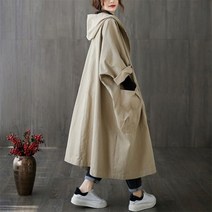 꽃소담 여성 봄가을 오버핏 하프롱 후드 트렌치코트 빅사이즈QQA1488