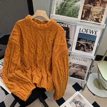 빈티지 라운드 꽈배기 스웨터 여 풀오버 루즈 나른 가을 겨울 2022년 코디 니트 탑