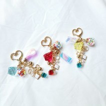 하트 구슬 진주장식 홀로그램 키링 에어팟 버즈 케이스 갤럭시 z플립 열쇠고리 백참, 옐로우