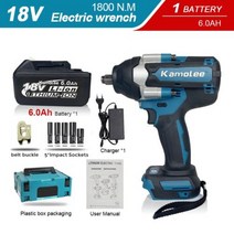 Kamolee1800 NM 하이 토크 90Ah 9000mAh 브러시리스 전기 임팩트 렌치 마끼다 18V 배터리용, 미국+One6.0AH BAT Plastic