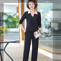 WZC 봄가을 트레이닝복 상하세트 빅사이즈 카라 맨투맨 와이드팬츠 츄리닝 중년여성 엄마 할머니 40-60대