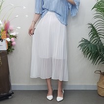 제이후 밴딩 주름 플리츠 A라인 롱 쉬폰 스커트 (화이트 블랙)